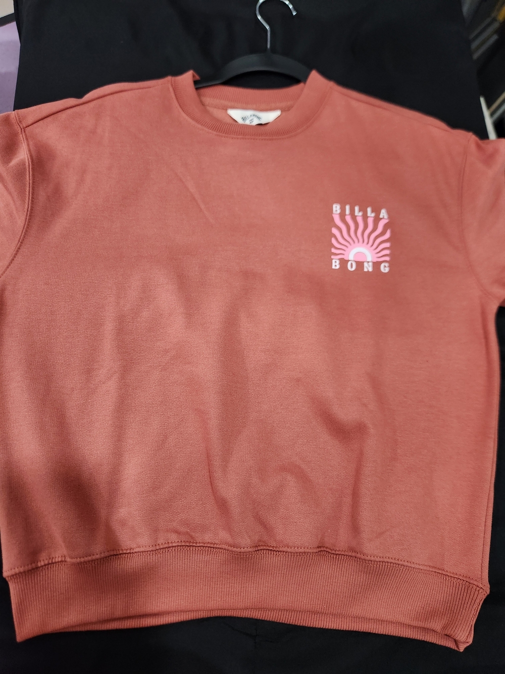 Billabong Rust Crewneck Sweatshirt with Pink Sun Graphic